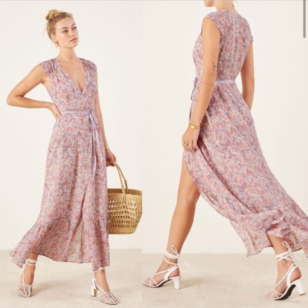 Reformation Lavender Floral Wrap Maxi Dress